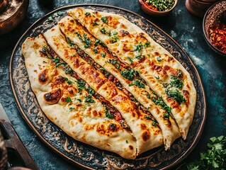 A Gözleme. The most popular Turkish dishes. Thin, savory Turkish flatbread stuffed with fillings...