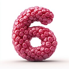 3D number 6 with raspberry texture realistic modern design, soft lighting, white background. 