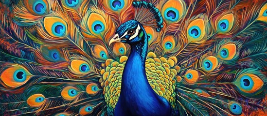 Vibrant painting of a peacock showcasing its majestic colors and intricate details