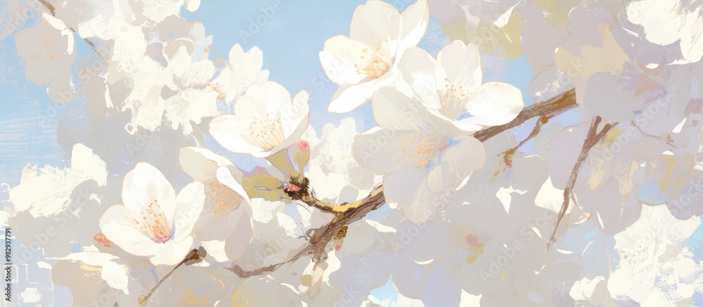 Wall mural Close up painting of a white blossom