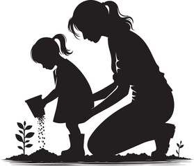 Tree planting silhouette vector illustration isolated on a white background