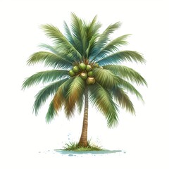 Illustration of a Coconut Palm Tree with Green Coconuts