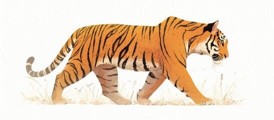 Obraz premium Painting of a tiger walking set against a white background