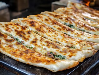 A Gözleme. The most popular Turkish dishes. Thin, savory Turkish flatbread stuffed with fillings...