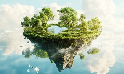 Floating island concept for ecological themes 3D rendering
