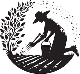 Tree planting silhouette vector illustration isolated on a white background