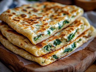 A Gözleme. The most popular Turkish dishes. Thin, savory Turkish flatbread stuffed with fillings like cheese, spinach, meat, or potatoes, cooked on a griddle.