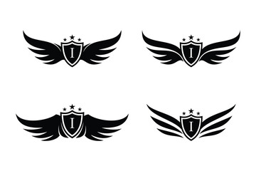 Set of wings symbol logo combined with letter i and creative element