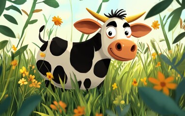 cartoon illustration of cow from kids book. Pretty and funny 