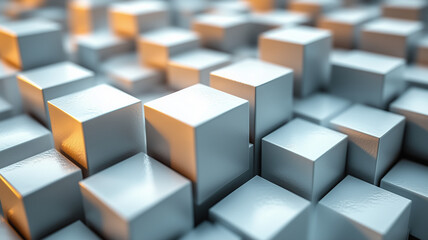 Abstract Geometric Blocks with Orange Light Accents