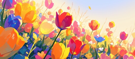 Vibrant tulips in a spring garden showcasing a stunning array of colorful blooms in a picturesque field