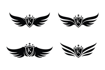 Naklejka premium Set of wings symbol logo combined with letter k and creative element