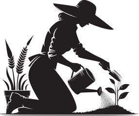 Tree planting silhouette vector illustration isolated on a white background