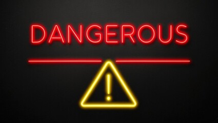 Obraz premium Bright Neon Sign Indicating Danger and Caution
