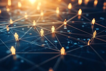 Fototapeta premium Futuristic Digital Network Landscape with Glowing Geometric Patterns and Connections