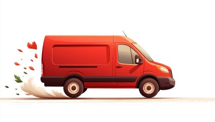 Red delivery van with motion effect
