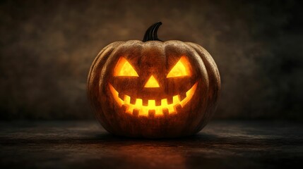 Obraz premium Sinister Grinning Jack-o-Lantern on a Plain Background, pumpkin, jack-o'-lantern, spooky, Halloween