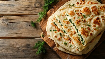 A Gözleme. The most popular Turkish dishes. Thin, savory Turkish flatbread stuffed with fillings like cheese, spinach, meat, or potatoes, cooked on a griddle.