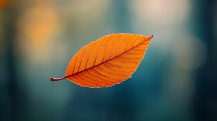 Obraz premium Drifting Orange Leaf in Gentle Wind, nature, autumn, simple, backdrop