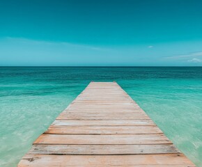 A wooden pier is in front of a large body of water