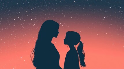 Silhouette Of A Mother And Daughter Gazing At The Stars Symbolizing Love Family And Bonds