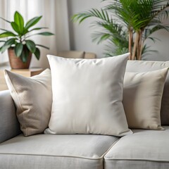 Beautiful white pillow mockup couch with modern interior background