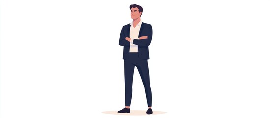 Confident Businessman Standing With Arms Crossed On White