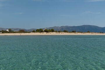 View of Pouda Beach near Viglafia village and the Ionian Sea. Laconia, Peloponnese, Greece.