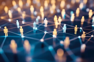 Futuristic Digital Network Landscape with Glowing Geometric Patterns and Connections