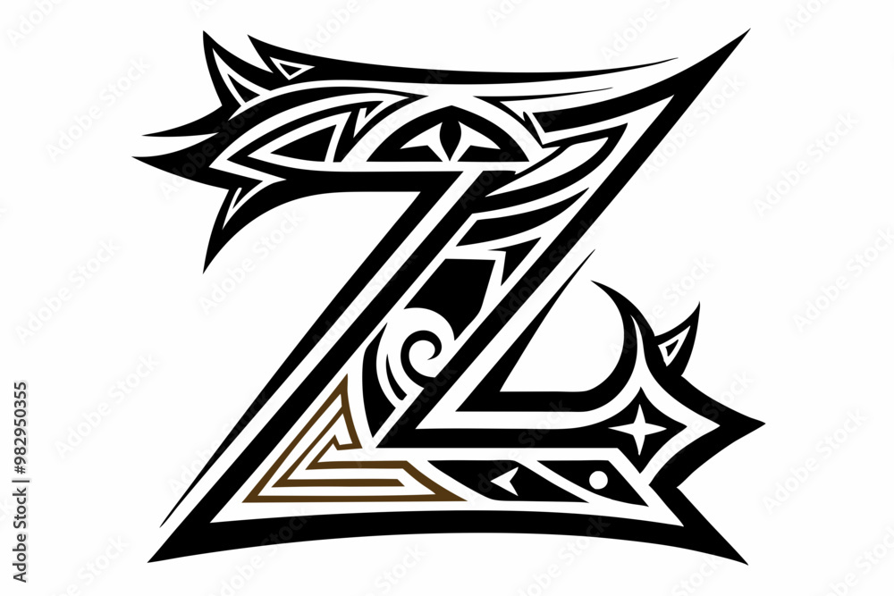 Poster metal letter z in black isolated on white background