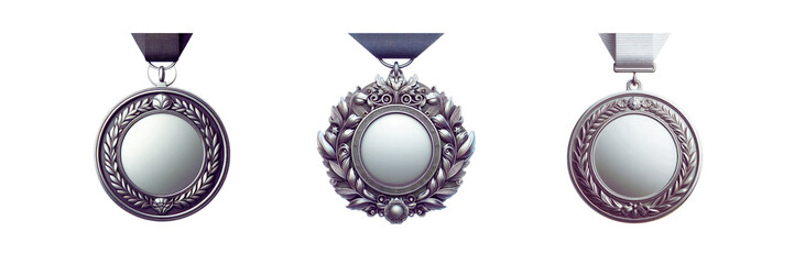 Obraz premium png - Set of silver medal, isolated over on transparent white background (4)