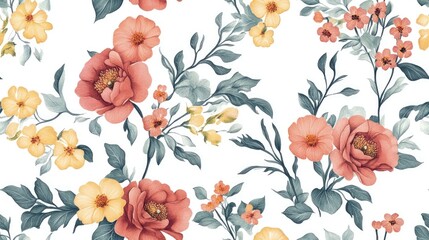 Seamless floral pattern with a white background suitable for fabric paper wallpaper wrapping design linen and scarves