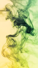Fototapeta premium Green Smoke on Yellow Background, Abstract Image, Texture, Pattern Background, Wallpaper, Cover and Screen for Smartphone, PC, Laptop, 9:16 and 16:9 Format 