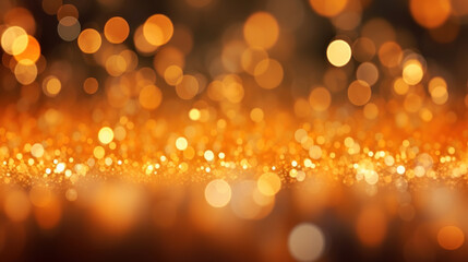 Fototapeta premium Blur bookeh gold lights or flashes on a dark orange color background