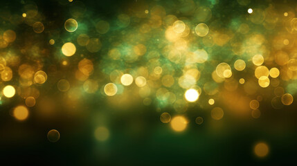 Obraz premium Blur bookeh gold lights or flashes on a dark green color background