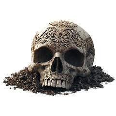 skull in grave