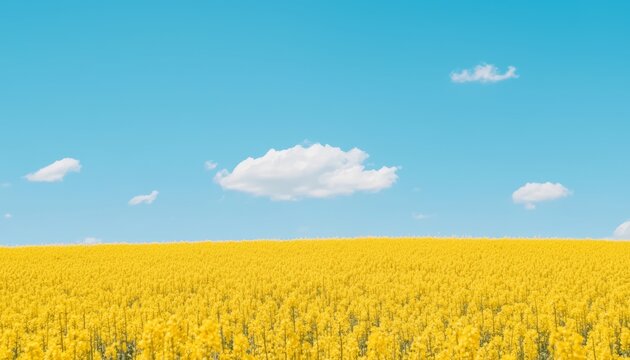A sprawling GMO canola field under a clear sky, with healthy, vibrant plants thriving despite challenging environmental conditions, showcasing genetic advancements.