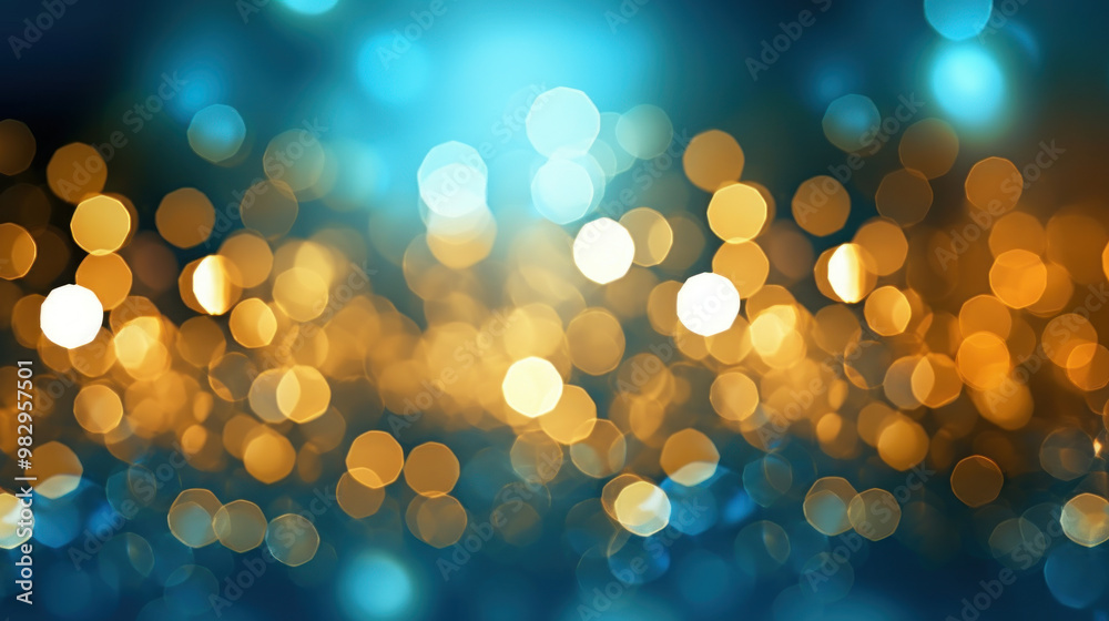 Wall mural blur bookeh gold lights or flashes on a vivid blue color background