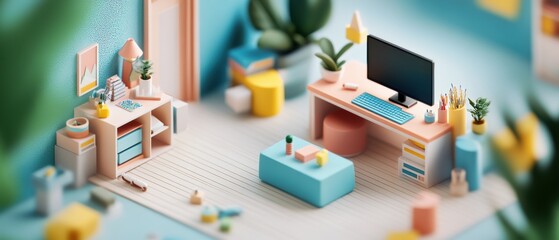 Cozy and Colorful Home Office Setup in Modern Style