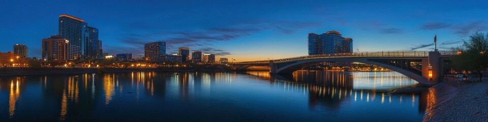 Tempe. Dawn Panorama of Mill Avenue Bridge in Tempe Arizona Near Phoenix