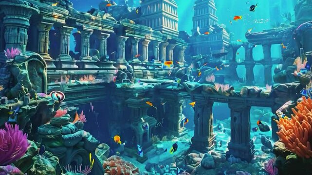 Underwater Ruins with Fish and Coral
