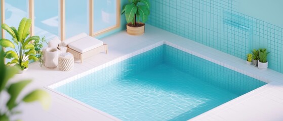 Modern Indoor Pool with Tropical Plants and Soft Light