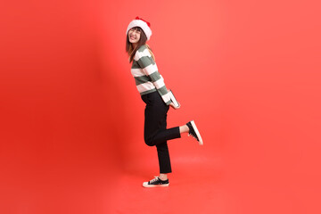 Woman wearing Santa hat
