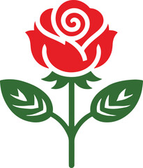 Red rose vector art with it's stalk and leaves on a white background
