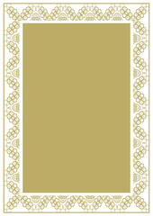 Vintage frame in A4 format with decorative ornament and gold filling. Vector illustration
