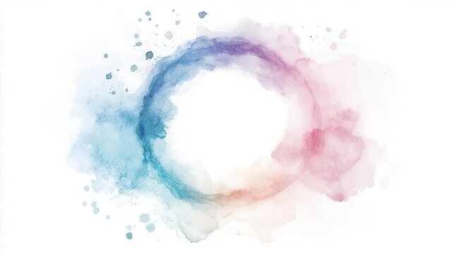 delicate watercolor circular frame with soft pastelhued edges fading into white leaving ample negative space for customization