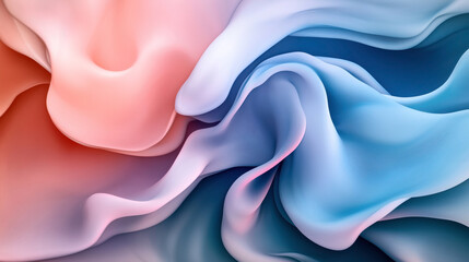 Abstract image of smooth, flowing textures in shades of red, pink, and blue. The color gradients create a sense of movement and depth, resembling a fabric-like visual effect.
