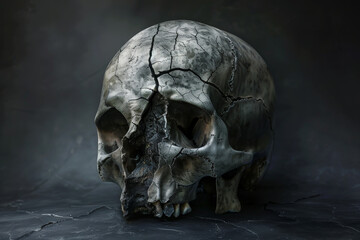 A skull with a broken jaw and missing teeth