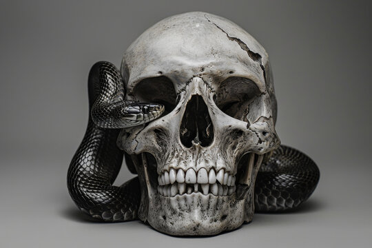 A skull with a snake wrapped around it