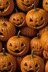 Carved pumpkins with grinning mouths and triangular eyes, showcasing a fun and spooky Halloween spirit